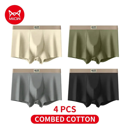 MiiOW 4Pcs Cotton Men's Underwear Soft Antibacterial U-shaped Crotch Breathable Boxer Briefs - ShopHub