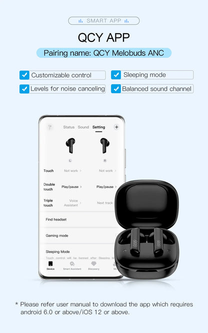 QCY HT05 ANC Wireless Earbuds - TWS Bluetooth 5.2 with 40dB Active Noise Cancellation and In-Ear Mics - ShopHub