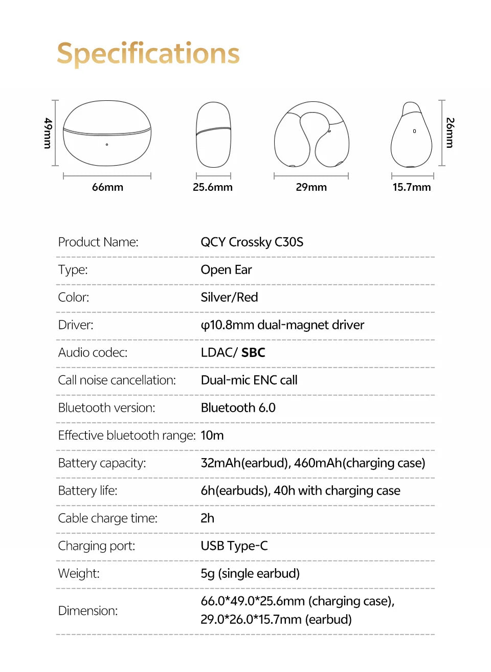 QCY C30S Open Ear Bluetooth Headphones with LDAC Wireless Technology and 40H Playtime - ShopHub