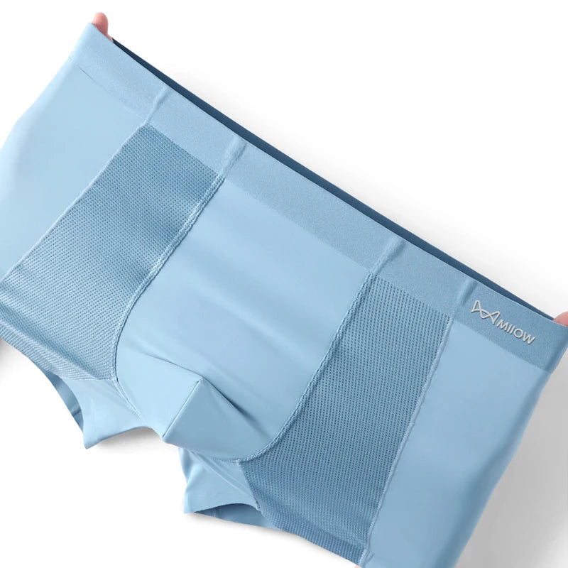 MIIOW Men's Breathable Underwear Set - Ice Silk Mesh Antibacterial Cotton Crotch Seamless Boxers - ShopHub