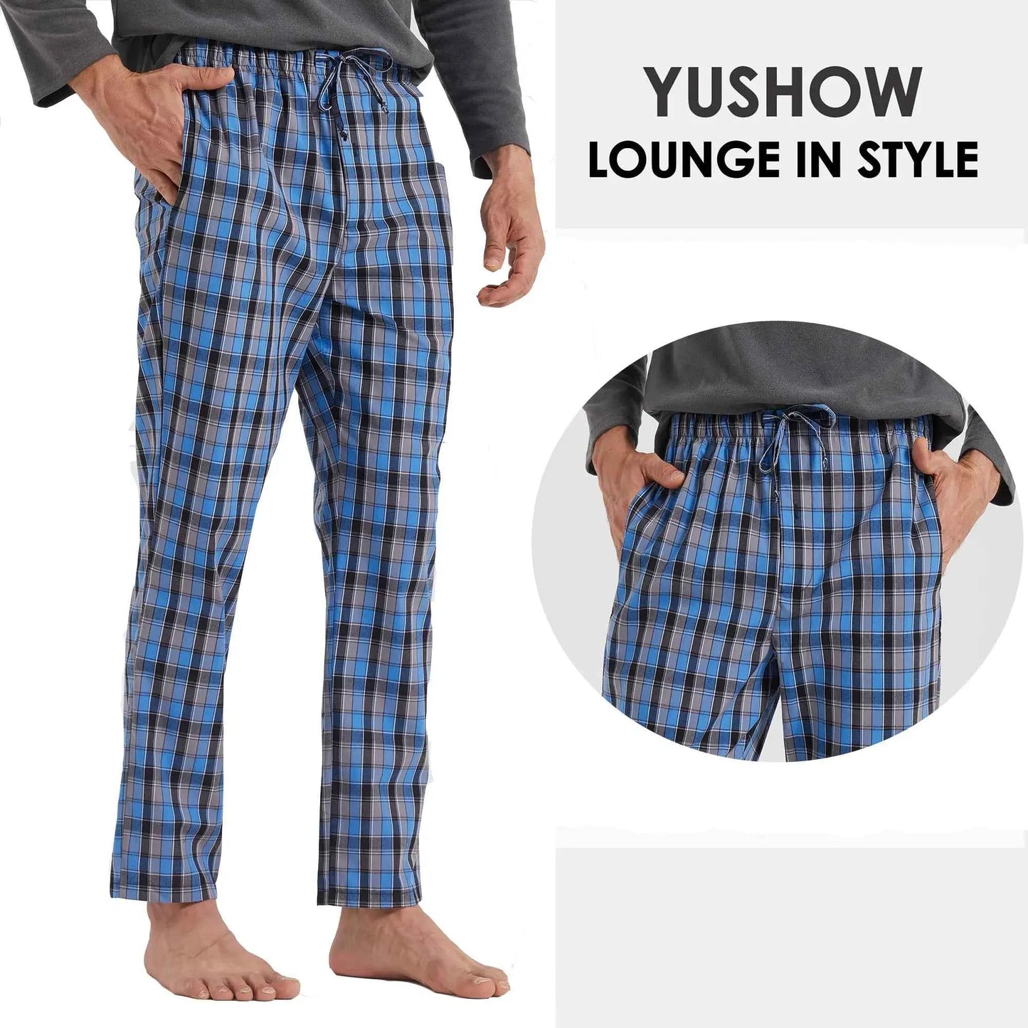 Men's Summer Pajama Pants - Comfortable 2 Pack Plaid Lounge Sleepwear with Pockets