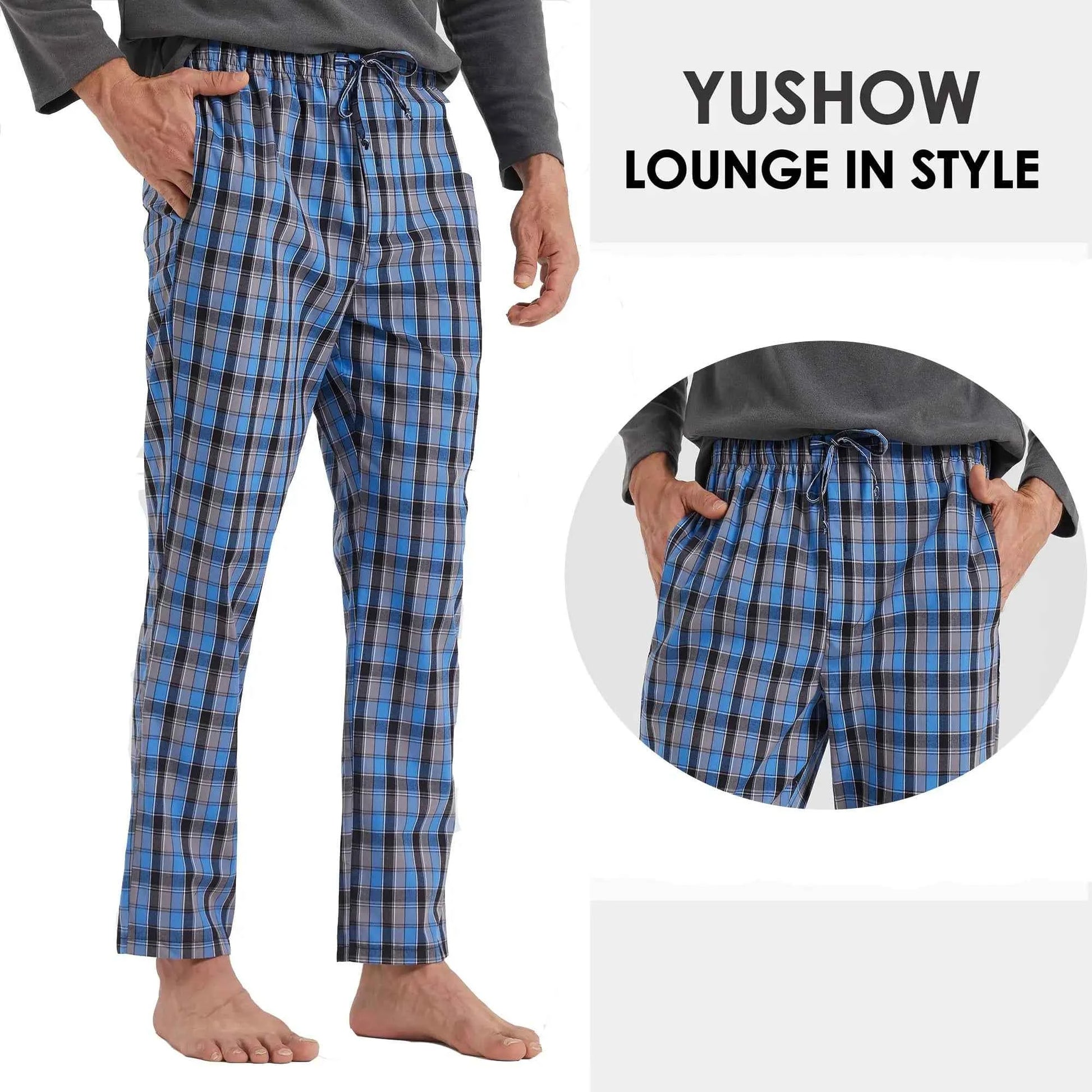 Men's Summer Pajama Pants - Comfortable 2 Pack Plaid Lounge Sleepwear with Pockets