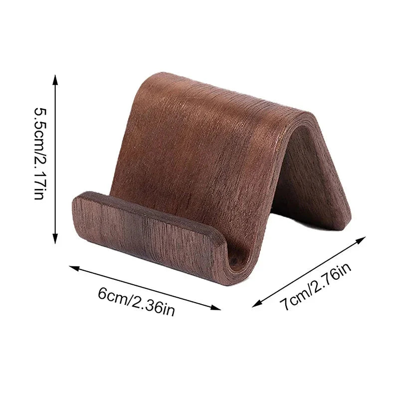 Wooden phone and business card holder by 9eight5 Habicare, featuring two stylish designs, crafted from natural wood.