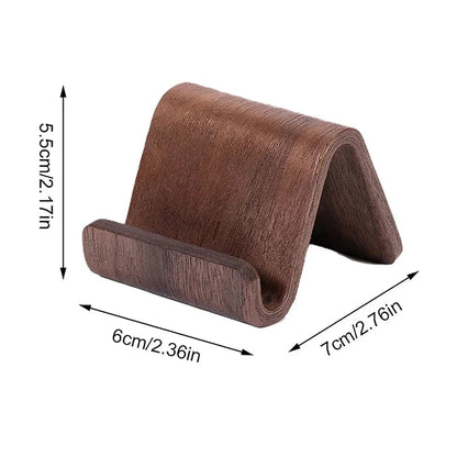 Wooden phone and business card holder by 9eight5 Habicare, featuring two stylish designs, crafted from natural wood.