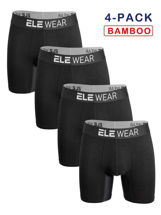 4pcs Bamboo Men's Sports Underwear Long Athletic Boxer Briefs, Moisture-Wicking