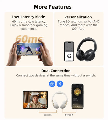 QCY H3 PRO ANC Bluetooth Headphones with 50dB Active Noise Cancelling and 55H Playtime - ShopHub
