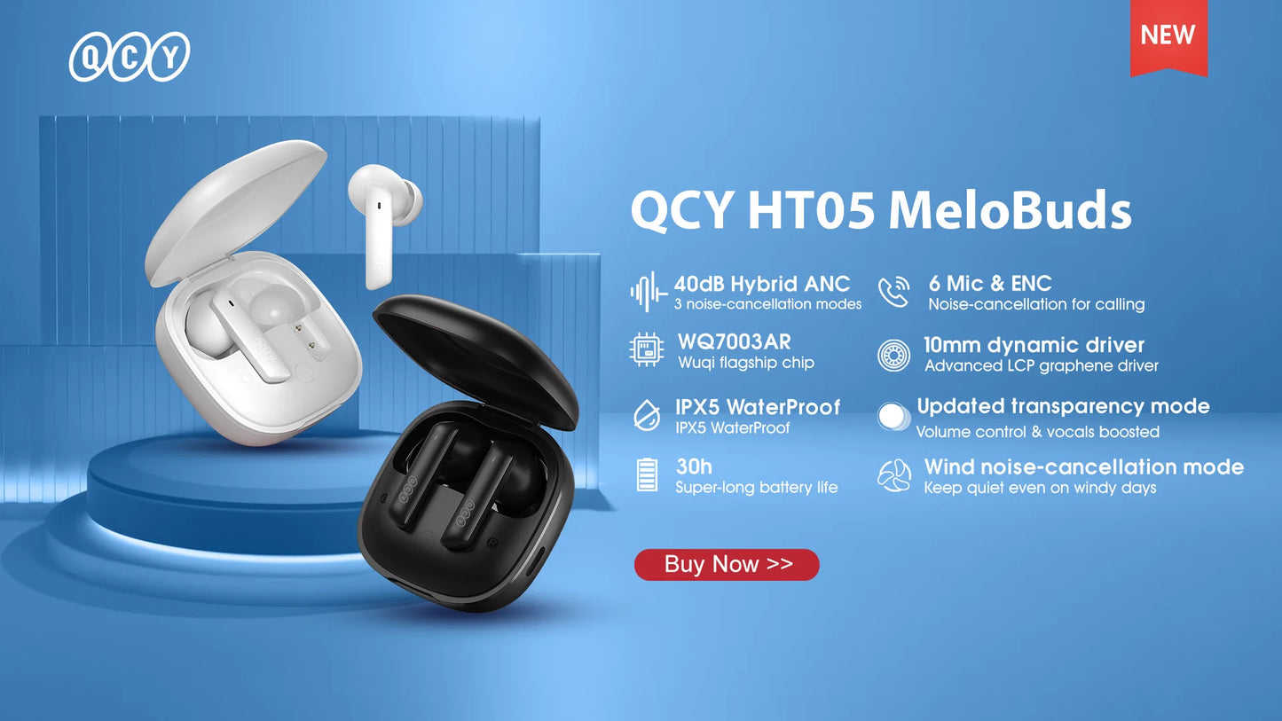 QCY HT05 ANC Wireless Earbuds - TWS Bluetooth 5.2 with 40dB Active Noise Cancellation and In-Ear Mics - ShopHub