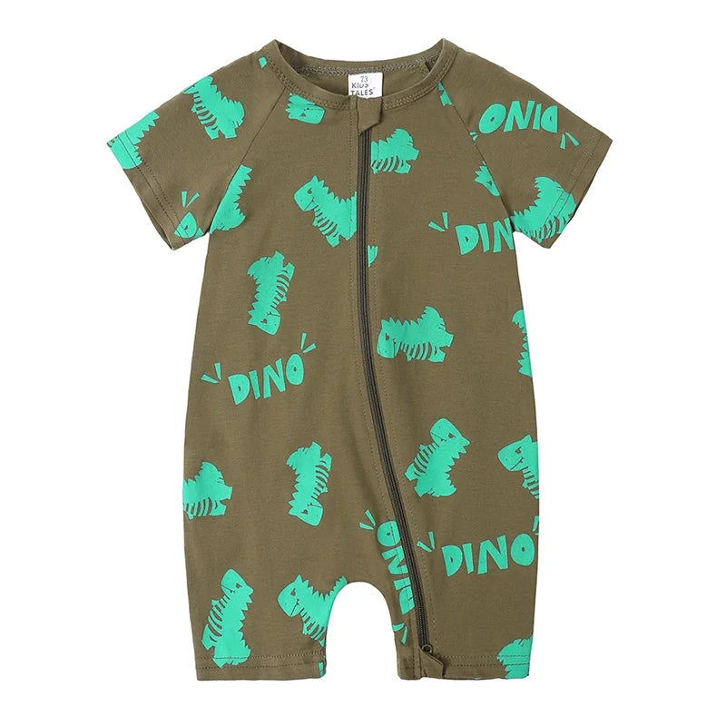 Kids Tales Summer Sprout Cotton-Stretch Double-Zip Romper