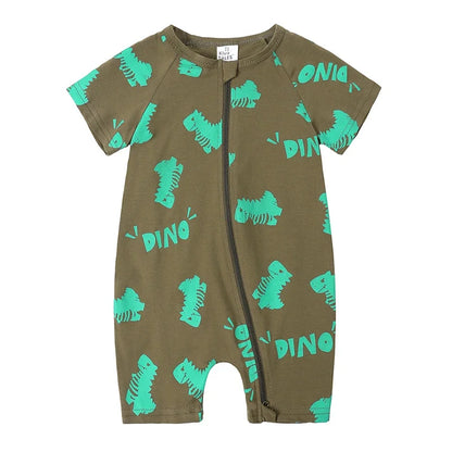 Kids Tales Summer Sprout Cotton-Stretch Double-Zip Romper