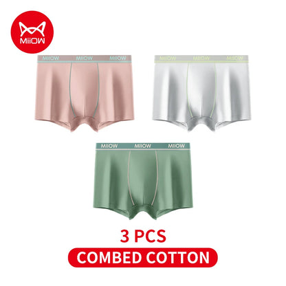 MiiOW Combed Cotton Men's Boxers - 40S Antibacterial Breathable Underwear 7A Soft Boxershorts - ShopHub