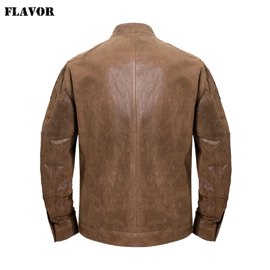 FLAVOR Men's Brown Leather Zip-Detail Jacket
