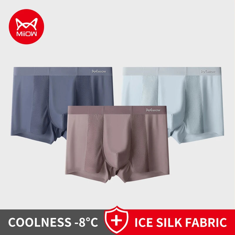 MIIOW Men's Breathable Underwear Set - Ice Silk Mesh Antibacterial Cotton Crotch Seamless Boxers - ShopHub