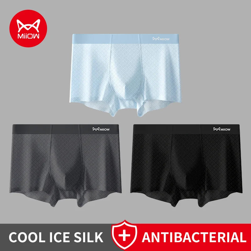 MiiOW Men's Ice Silk Boxer Briefs - 3Pcs Antibacterial Breathable Underwear - ShopHub