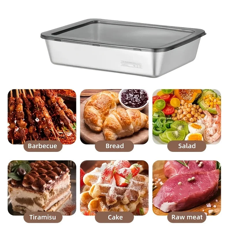1-6Pcs Stainless Steel Food Containers with Black Lids - ShopHub