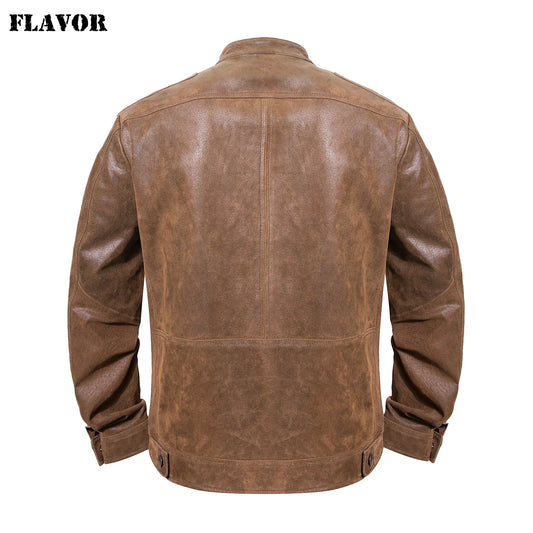 FLAVOR Men's Brown Leather Moto-Style Jacket