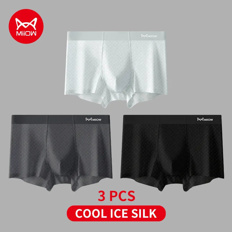 MiiOW Men's Ice Silk Underwear 3Pcs 7A Antibacterial Breathable Briefs - ShopHub