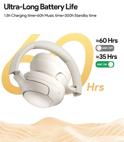 QCY H3 Wireless Headphones with Hybrid Active Noise Cancellation and 60Hrs Playtime, Hi-Res Audio, Bluetooth 5.4 Over Ear Design - ShopHub
