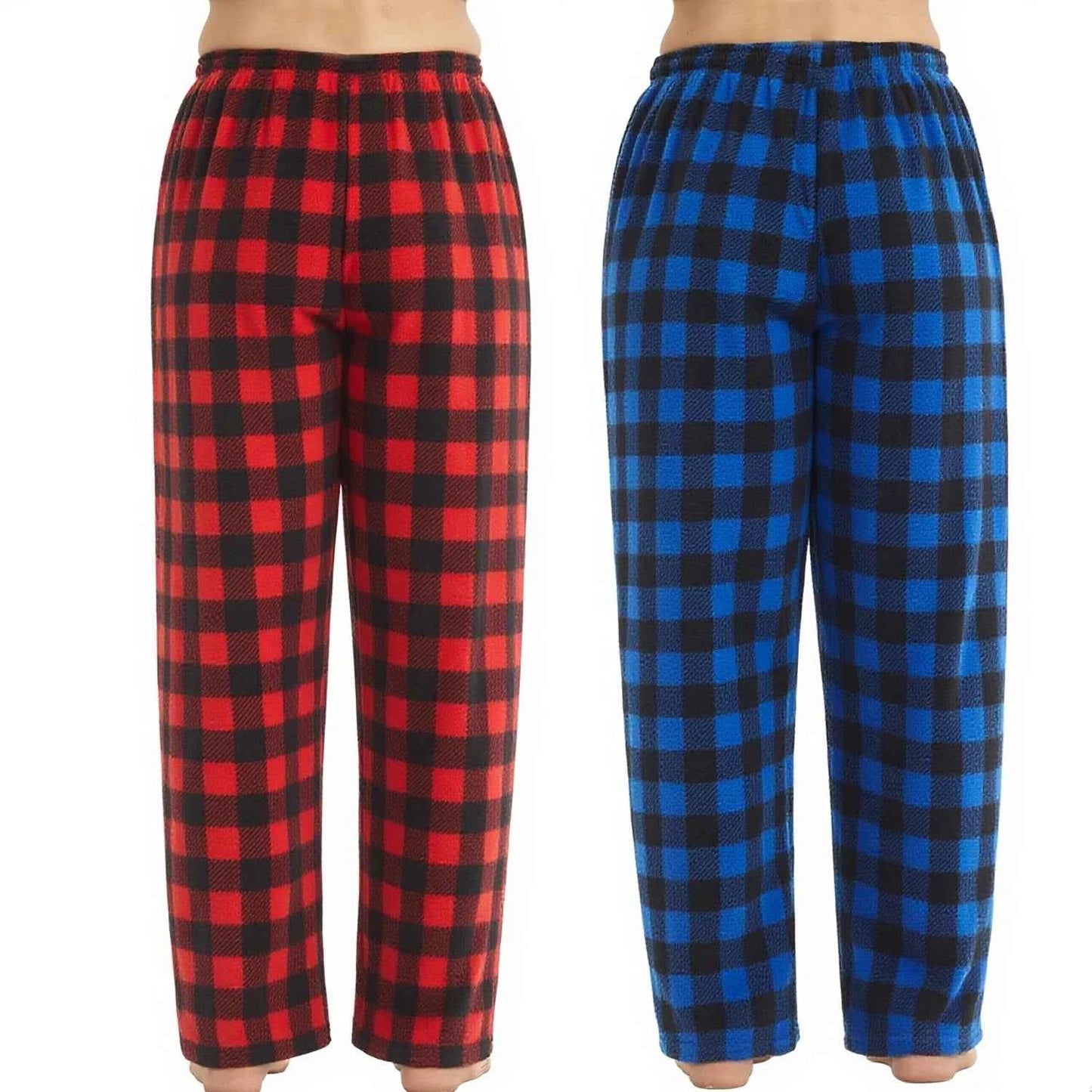 2 Pack Big & Tall Mens Pajama Pants Fleece Pajama Plaid Bottom Pj Pants with Pockets Soft Warm Lounge Sleep Pants Loungewear