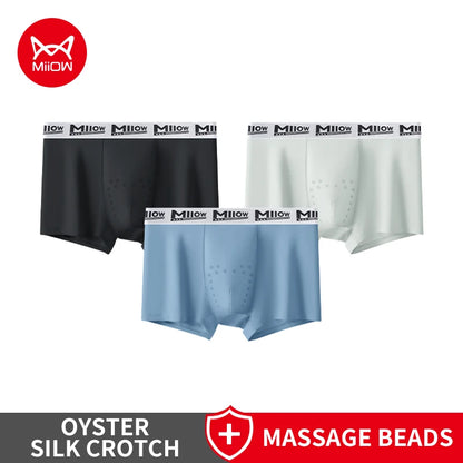 MiiOW 3Pcs Men's Breathable Underwear Ice Silk 10A Antibacterial Boxershorts with 101 Massage Beads - ShopHub