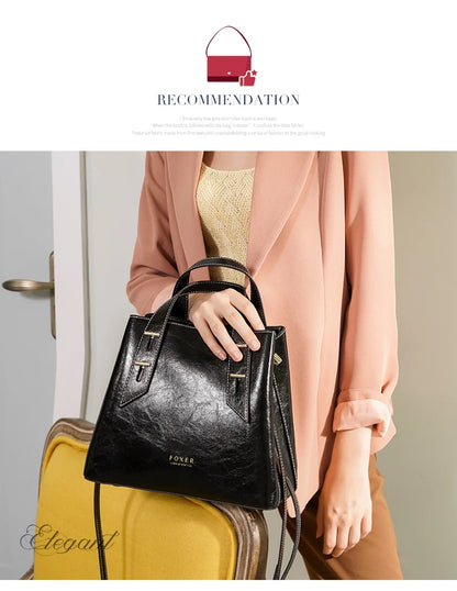 High Quality Women Split Leather Handbag Fashion Workplace Big Capacity Tote Bag Commuter Crossbody Shoulder Bags Mother's Gift