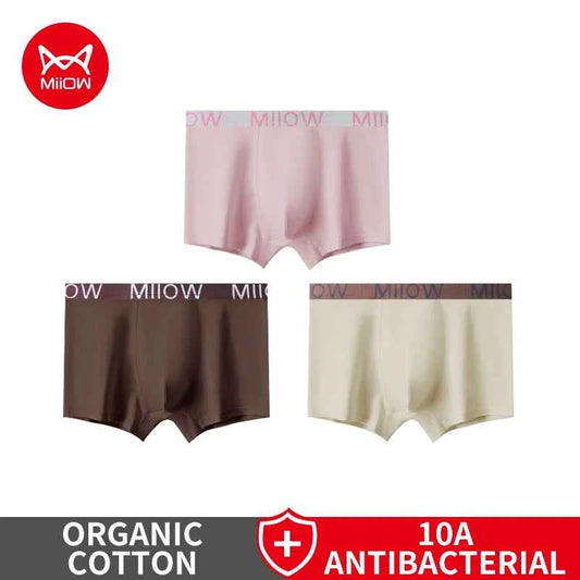 MiiOW 3Pcs Cotton Men Underwear Boxers 10A Antibacterial Crotch Men's Panties Man Underpants Breathable Softness Mens Trunks