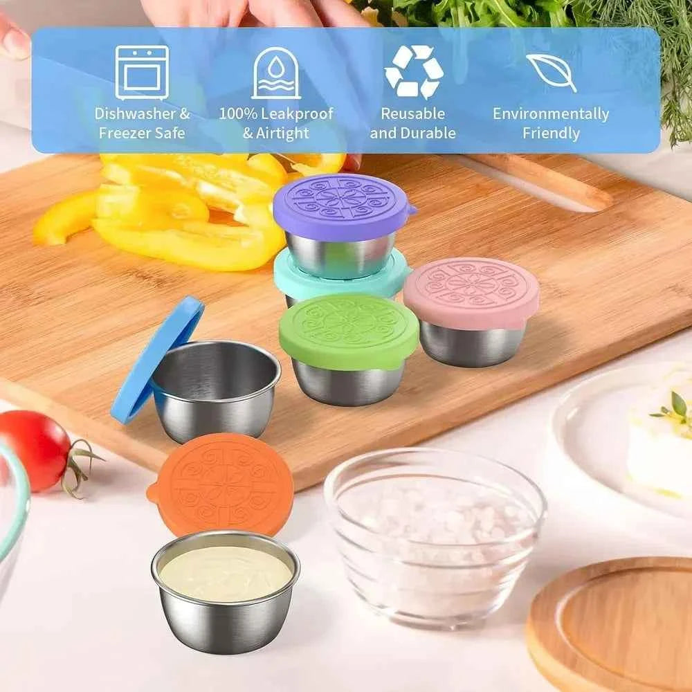 12pc 304 Stainless Steel Food Containers with Leakproof Lids - Dishwasher Safe Salad Dressing Cups for Meal Prep, Bento & Picnic