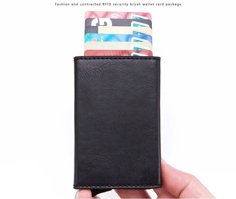 Anti Rfid Metal Business Card Holder Automatic Pop Up Case Men Trifold Coin Purse Small Carbon Visit Credit Cardholder for Men