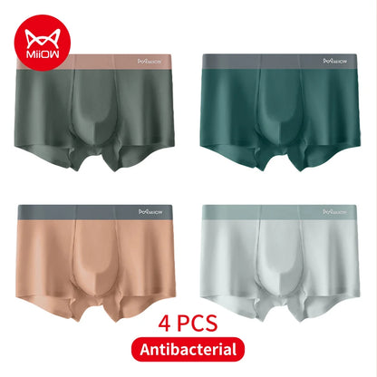 MiiOW 4Pcs Men's Silky Underwear Antibacterial Crotch Boxer Briefs - ShopHub