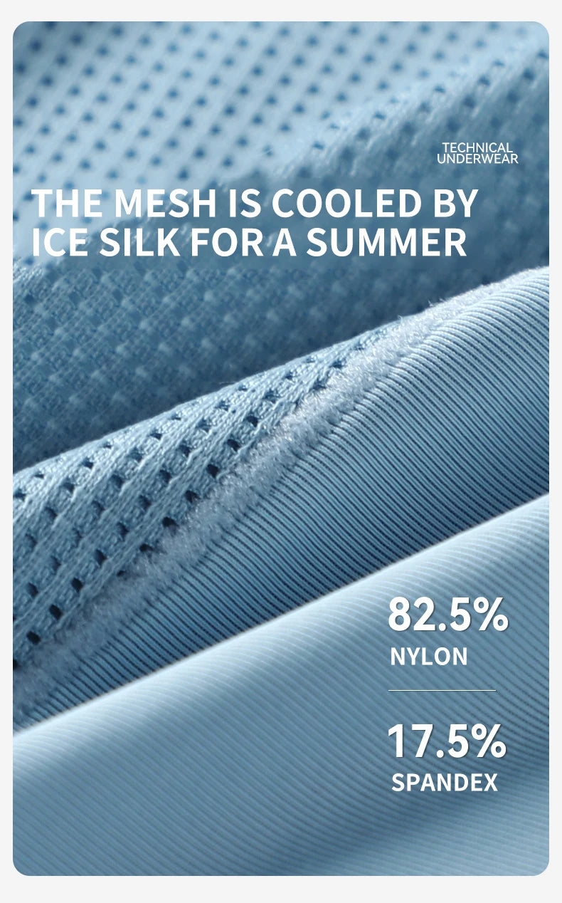 MIIOW Men's Breathable Underwear Set - Ice Silk Mesh Antibacterial Cotton Crotch Seamless Boxers - ShopHub