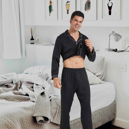 Ultimate Comfort with Men's Silk Satin Pajamas Set – Luxury Loungewear for Relaxation