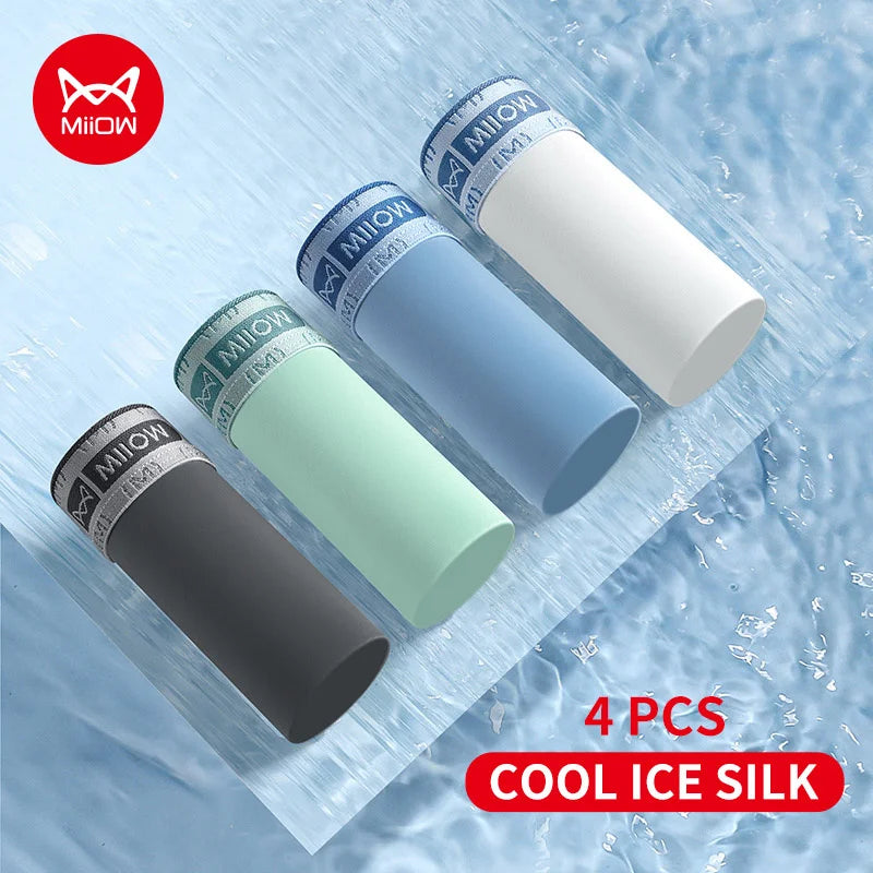 MiiOW Ice Silk Men's Underwear 4Pcs Boxer Trunks - ShopHub