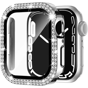 Habicare Sparkle protective case for Apple Watch Series 1, 2 & 3 38mm, TWS style with glittery design, shown on a smartwatch.
