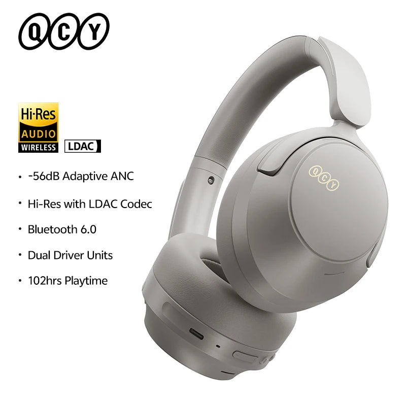 QCY Wireless Bluetooth Headphones 6.0 BH25H3SA - 3D Spatial Audio, Foldable Over Ear Headset with 56dB Adaptive ANC and 53mm Driver - ShopHub