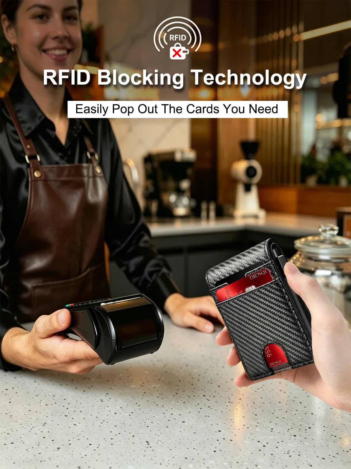 Carbon Fiber Wallet Magnetic Card Holder RFID Automatic Pop Up Case Id Bank Credit Cardholder Money Bag Bifold Wallets for Men