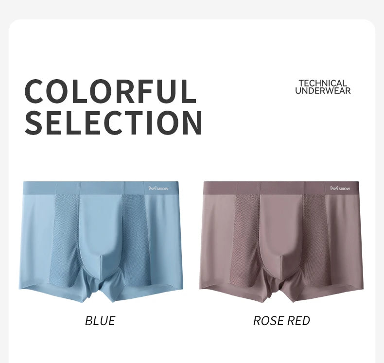 MIIOW Men's Breathable Underwear Set - Ice Silk Mesh Antibacterial Cotton Crotch Seamless Boxers - ShopHub