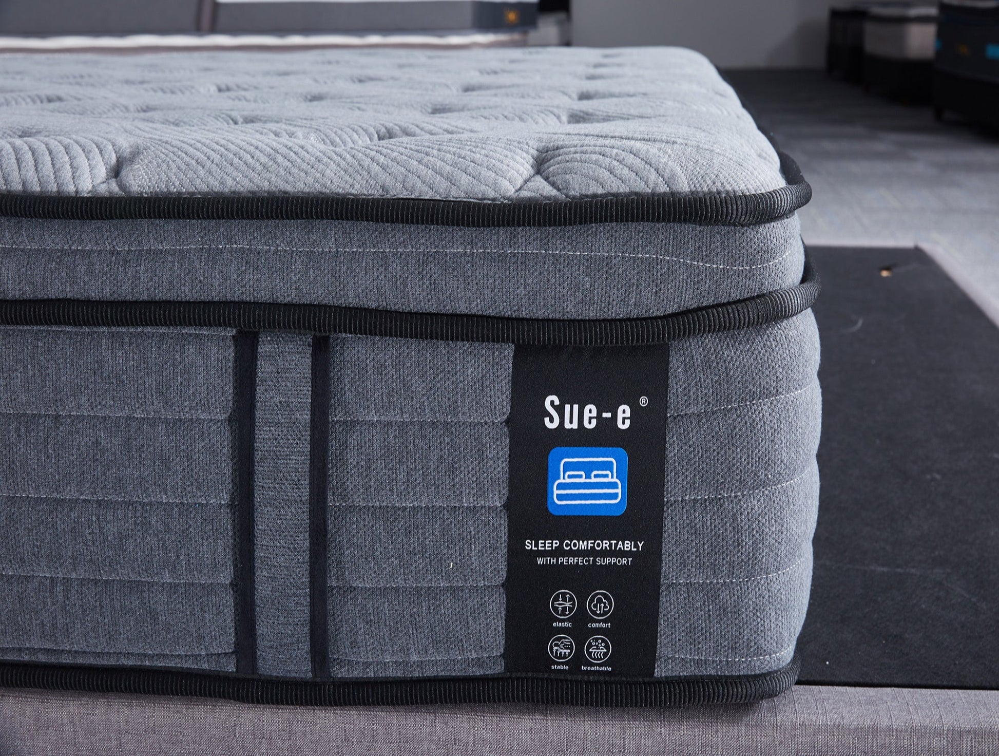 Comfortably 7 Zones Pocket Spring Mattress by Sue-E Furniture, showcasing plush surface with detailed pocket spring design.