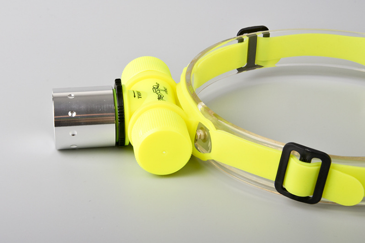 Dealonlinenz waterproof headlamp for diving, swimming, hiking, camping, and hunting, featuring adjustable straps and bright LED light.