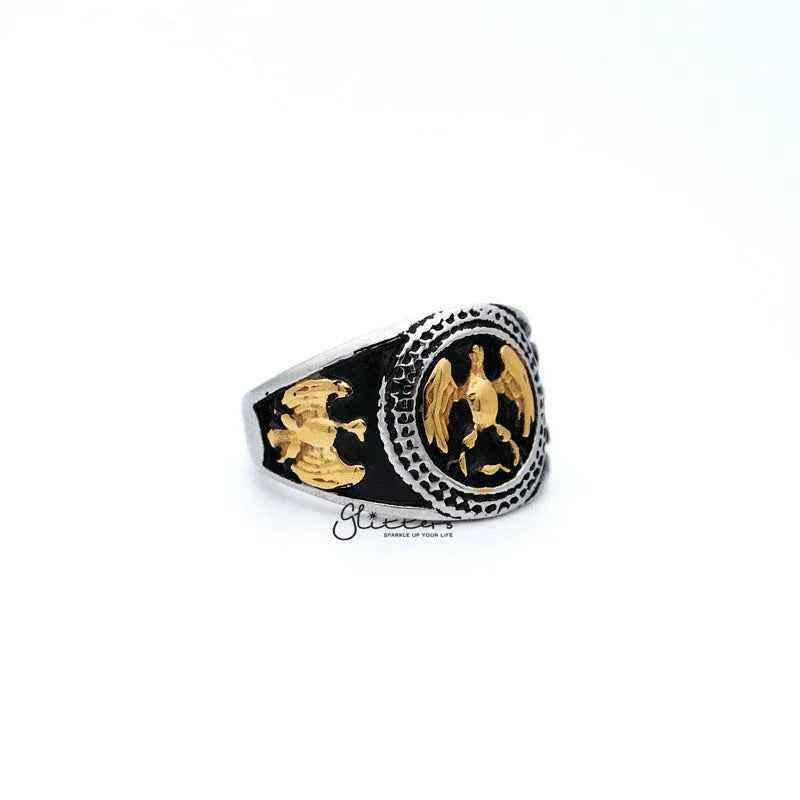 Men's Antiqued Stainless Steel Two Tone Eagle Casting Rings