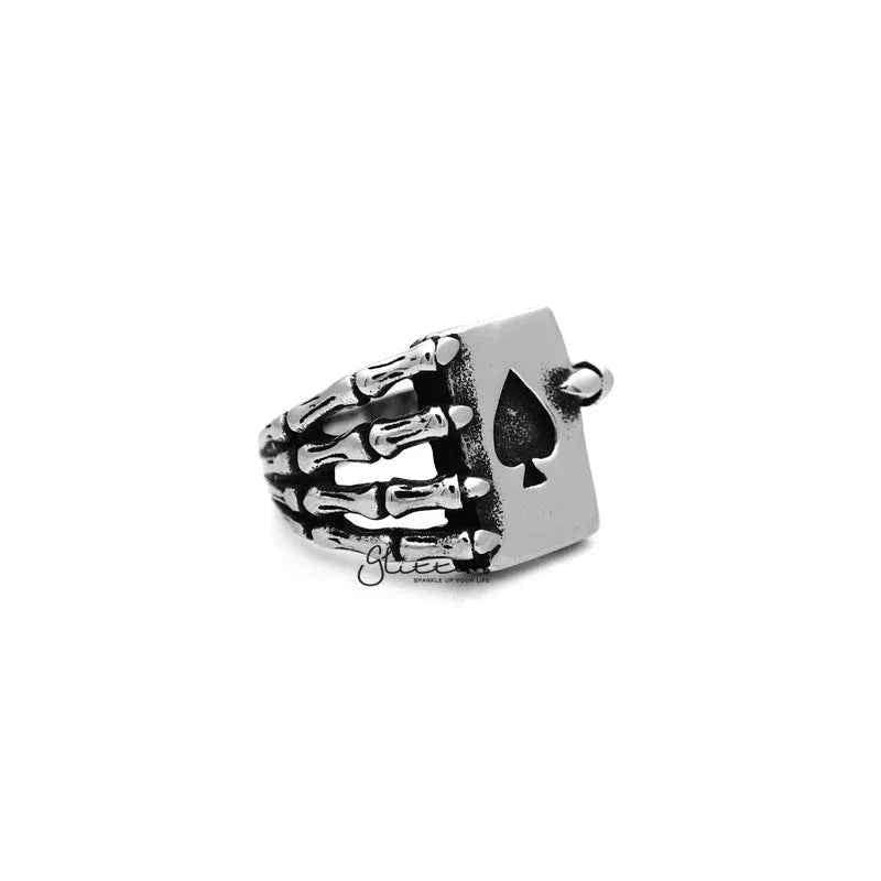 Antiqued Stainless Steel Skull Hand Claw Spades Card Casting Men's Rings