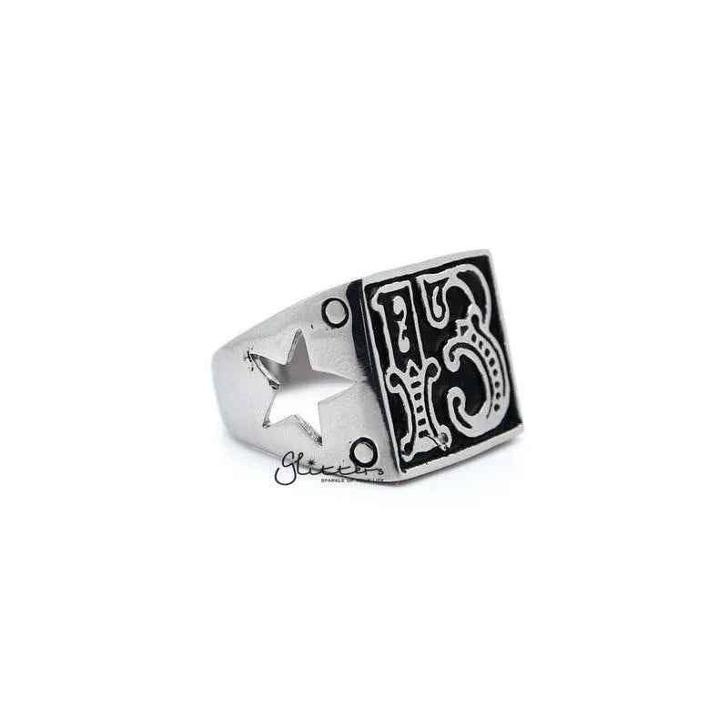 Stainless Steel Antiqued Number #13 Casting Men's Rings
