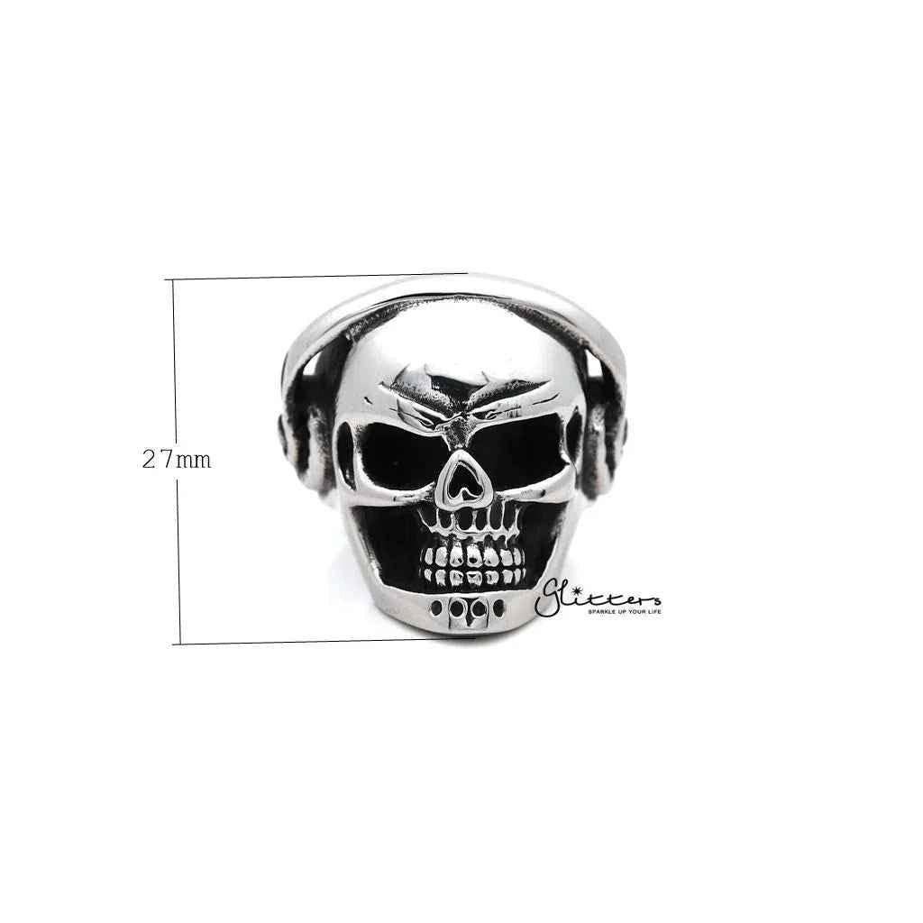 Men's Stainless Steel Skull Head with Headphone Casting Rings