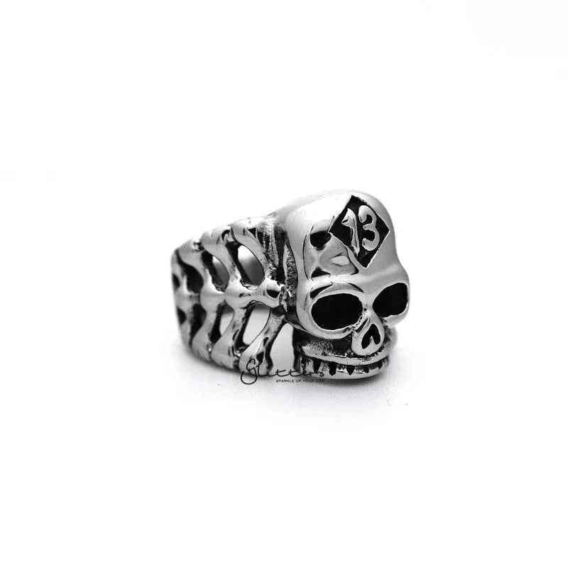 Stainless Steel Skull Head and Bones with #13 Casting Men's Rings