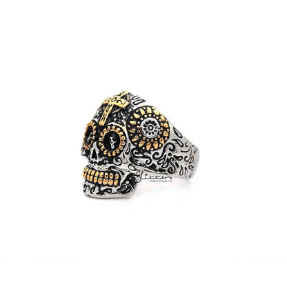 Men's Stainless Steel Two Tone Skull with Cross Casting Rings