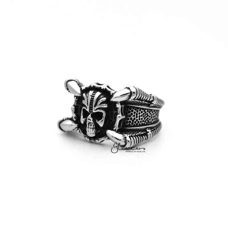 Stainless Steel Antiqued Skull Head with 4 Claws Casting Men's Rings