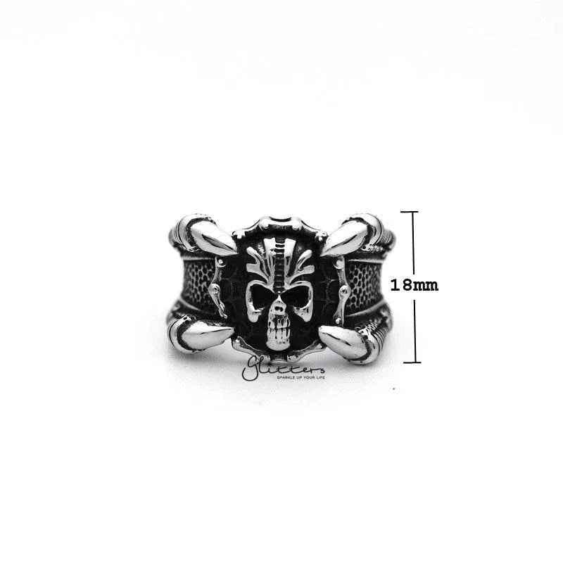 Stainless Steel Antiqued Skull Head with 4 Claws Casting Men's Rings