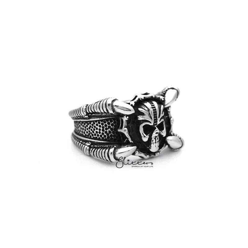 Stainless Steel Antiqued Skull Head with 4 Claws Casting Men's Rings