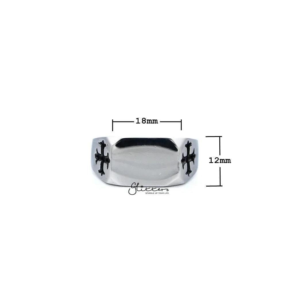 Men's Stainless Steel Glossy Rectangle with Crosses Casting Rings.