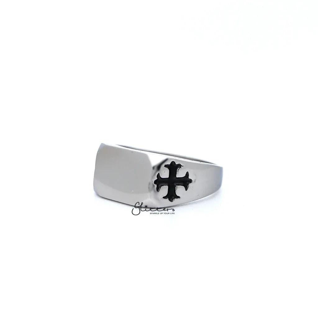 Men's Stainless Steel Glossy Rectangle with Crosses Casting Rings.