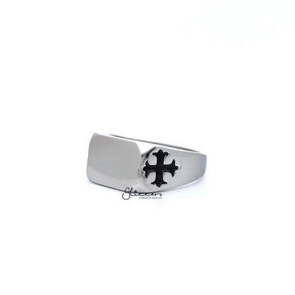 Men's Stainless Steel Glossy Rectangle with Crosses Casting Rings.