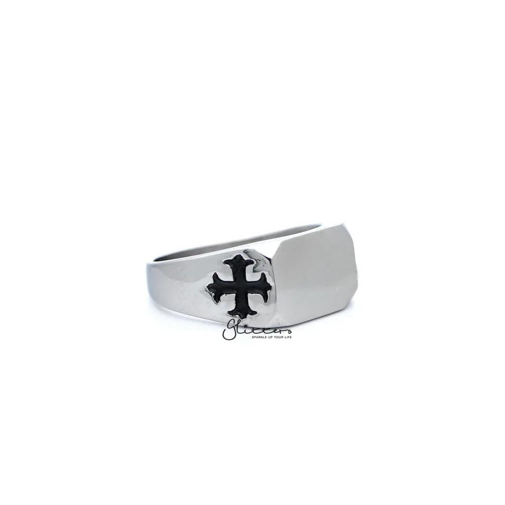 Men's Stainless Steel Glossy Rectangle with Crosses Casting Rings.